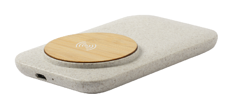 Chargeur induction - 5W - boîtier en paille de blé et coussin en bambou - câble USB inclus_0