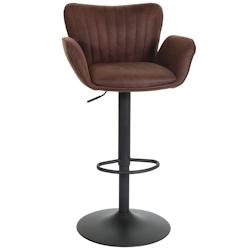 Décoshop26 - Tabouret de bar x1 pivotant avec accoudoir repose-pieds rotatif en tissu marron foncé base métal noir 04_0008590 - marron 3000262638314_0