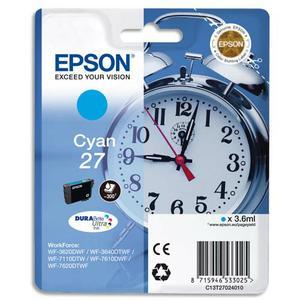 Epson cartouche jet d'encre DURABrite Ultra cyan 'Réveil' 27 (T2702) - C13T27024012 - Compatible WorkForce WF-3600 à WF-7700_0