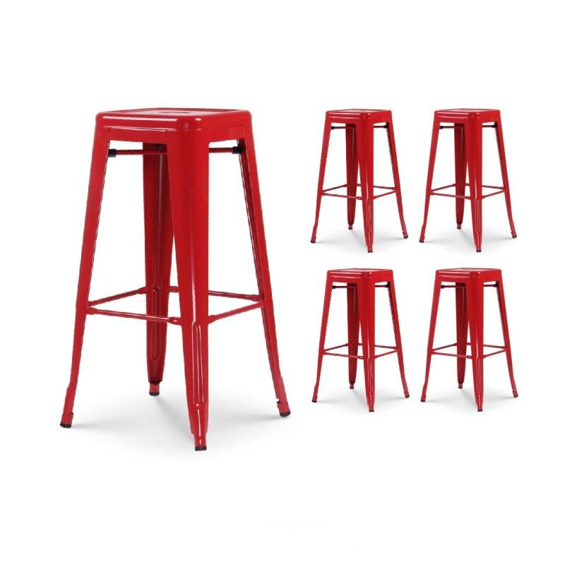 Kosmi Lot de 4 tabourets de bar en métal rouge brillant style industriel - Sans dossier - Hauteur 76 cm - rouge métal 3760301698302_0