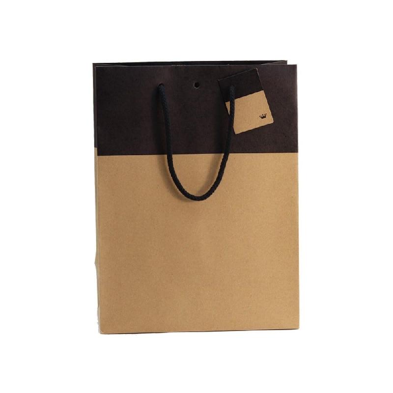 Sac luxe bicolore kraft /noir 25+13x33cm - par 10_0