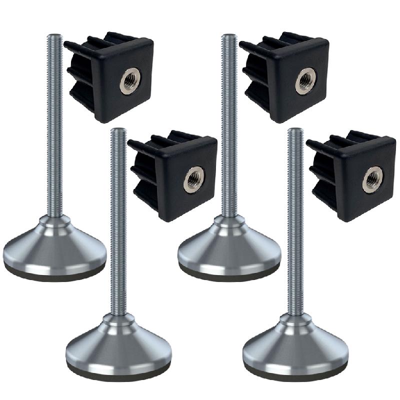 Pied en acier inoxydable 12x150x80mm, base avec tampon en caoutchouc + inserts 30x30x1.2mm -Set of 4_0