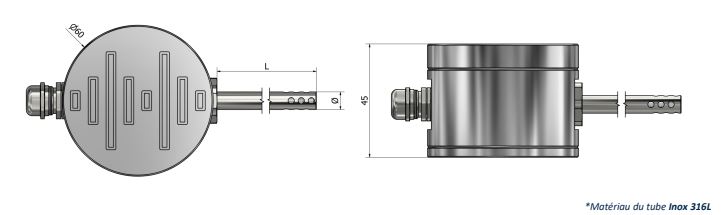 Thermocouple d'ambiance - Boîtier aluminium rond TA11 - Types K, N, J, T, E, R, S, B_0