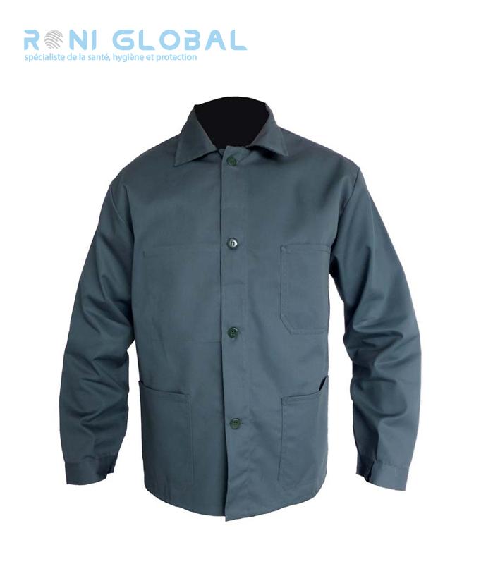 VESTE DE TRAVAIL FERMETURE PAR 4 BOUTONS VERT EN COTON/POLYESTER SANS MÉTAL - PBV_0