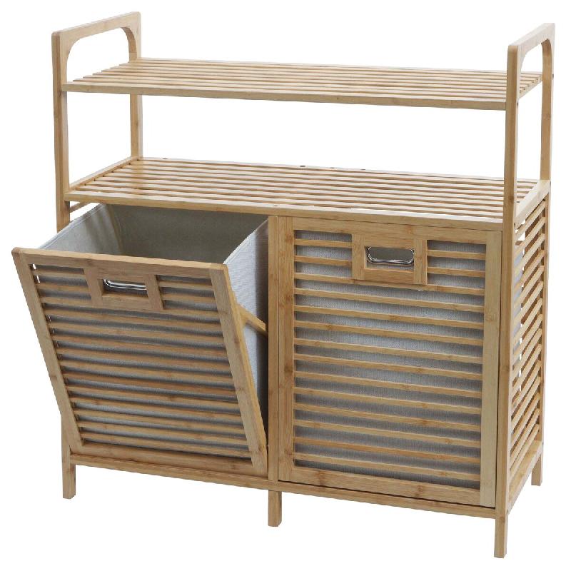 Décoshop26 - Meuble de salle de bain avec deux paniers à linge et deux étagères 88 x 81 x 33 cm en bambou naturel 04_0009760 - Bambou 3000267662871_0