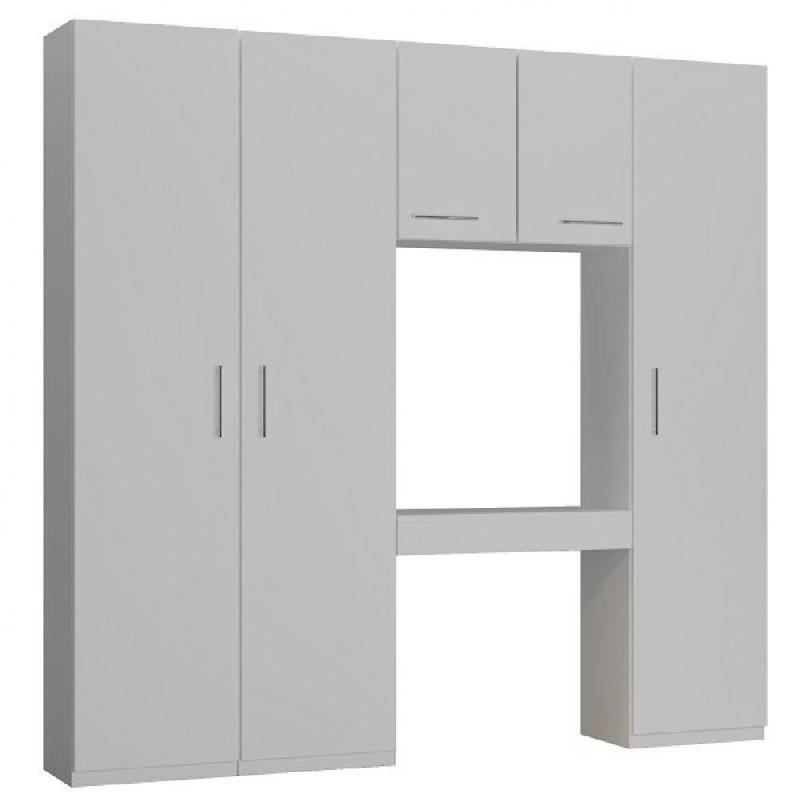 Ensemble de rangement pont avec table bureau et tiroir - Blanc mat - Largeur 250 cm - Collection SMART_0
