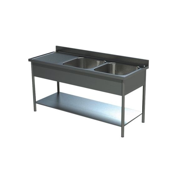 Plonge 2 bacs - 1 égouttoir à gauche - 1800 x 700 x 950 mm - Acier inox AISI 304_0