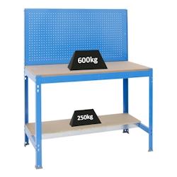 PROREGAL Etabli QUICK-BUFFALO avec paroi à outils | HxLxP 84x120x61cm | Capacité de charge 600kg | Bleu - bleu acier PR_RS100-01_0