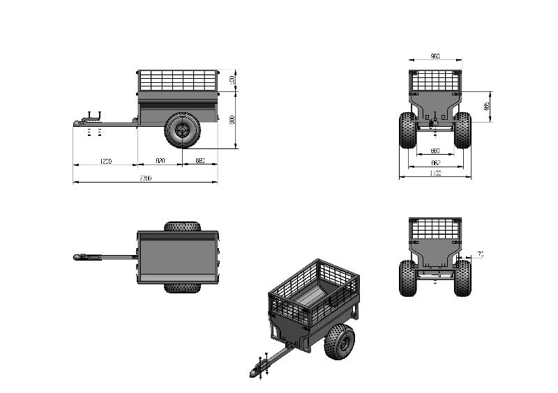 Remorque simple essieu 2 roues 550kg benne galvanisée 1500x960x465 mm Torros AHR550G_0