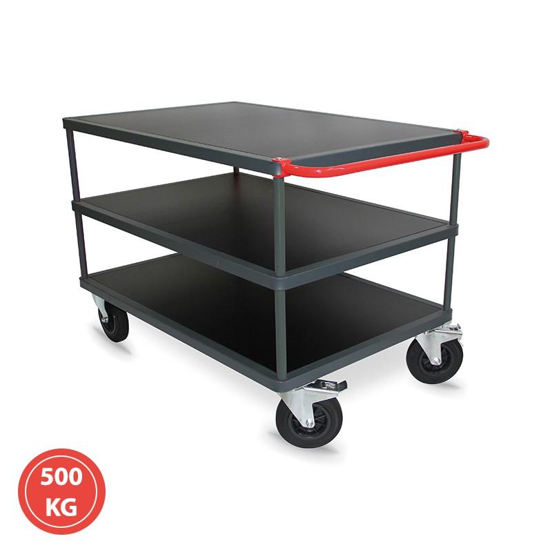 Servante 3 plateaux bois - 300 et 500 kg Format : 800 x 600 - Charge 500 kg (poignée rouge)_0