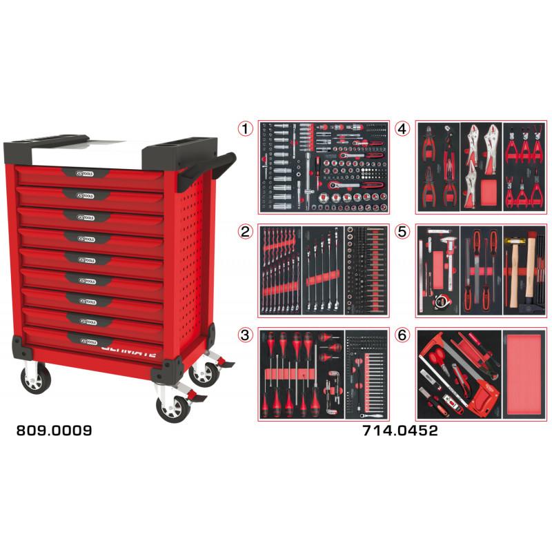 Servante PEARLline rouge 9 tiroirs équipée de 455 outils - KS Tools | 809.9452_0