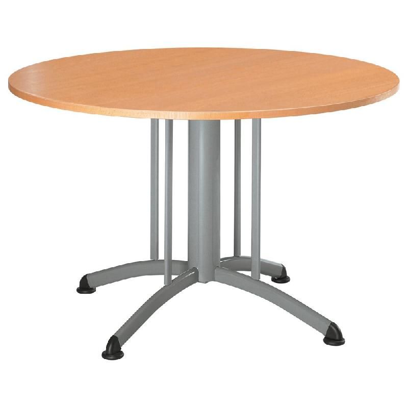 TABLE COLLECTIVA RONDE DIAMÈTRE 120 CM, PLATEAU  HÊTRE, PIÉTEMENTS ALUMINIUM