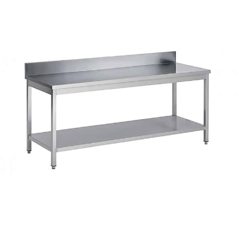 Table soudée bords droits, adossée + étagère, en inox AISI 304, P 600 mm (Longueur, mm: 1000 - Réf STAE106-1)_0