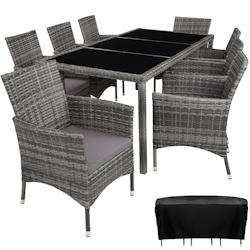 Tectake Salon de jardin 8 places avec housse de protection - gris tacheté/gris - 404328 - gris multi-matériau 404328_0