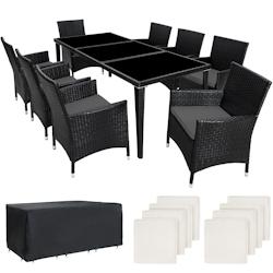 Tectake Salon de jardin Menorca 8 places avec 2 sets de housses + housse de protection - noir - 401161 - noir aluminium 401161_0
