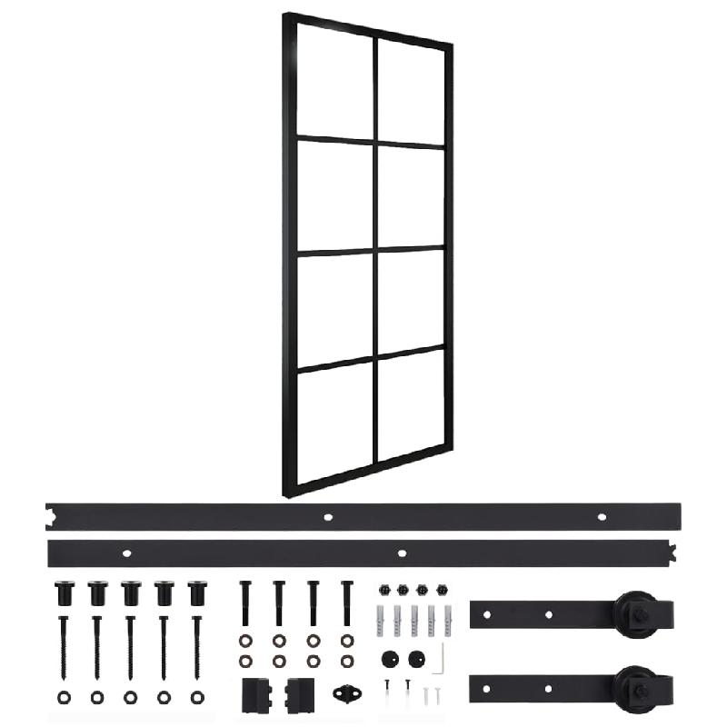 Vidaxl porte coulissante quincaillerie aluminium et verre esg 76x205cm 3056796_0