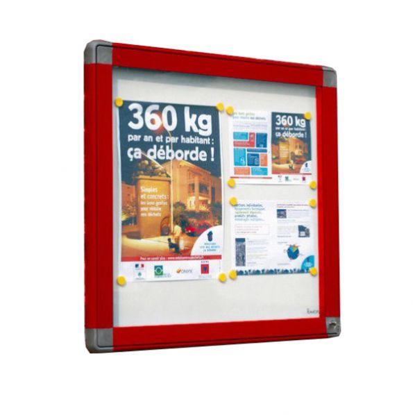Vitrine extérieure cadre rouge - vitrage plexi 120 x 80 - porte levante ou battante - serrure et étanchéité_0