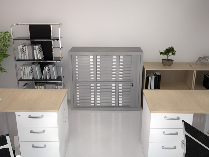 Armoire à rideaux Organ'it - 48 tiroirs - L120 x H100 cm - Monobloc avec rideaux aimantés_0