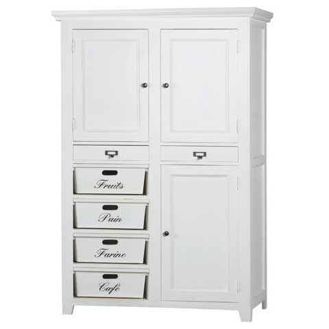 Armoire de cuisine 3 portes 2 tiroirs 4 casiers pin blanc_0