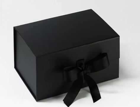 Boîte en carton noire rigide avec le traitement de vernissage brillant avec ruban - heidel_0