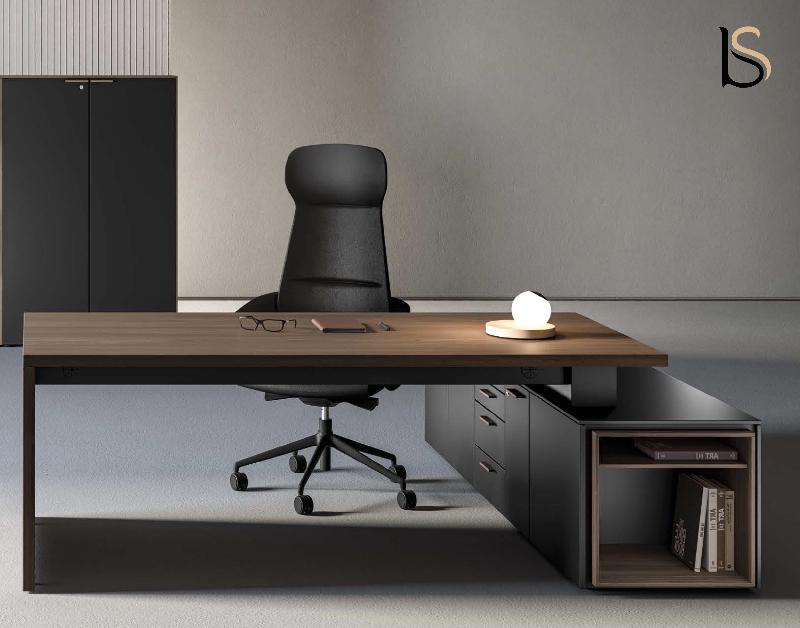 Bureau de manager Sile avec meuble intégré - Bralco - Oui, 228, Noyer, Non, Gauche_0