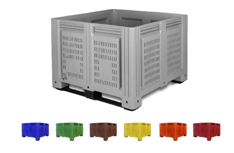 Caisse palette monobloc ajourée - 120 x 120 cm - Hauteur 85 cm - 910 litres - Matériau alimentaire et robuste_0
