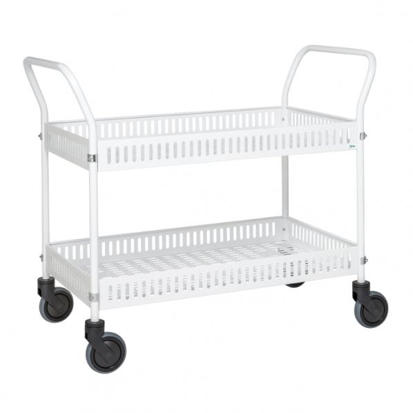 Chariot métal avec paniers blanc - charge maximale 250 kg - 4 roues pivotantes - Rolléco_0