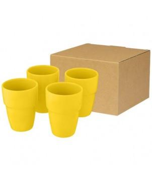 COFFRET CADEAU STAKI DE 4 MUGS EMPILABLES 280 ML - JAUNE - GOBELETS ET MUGS PERSONNALISÉS