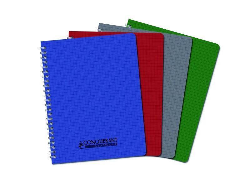 CONQUERANT Lot de 10 Cahier Classique PP rel. Intégrale 17x22, 100p./50 feuilles 90g/m², quadrillé 5x5, coloris assortis (4) - 3020120133652_0