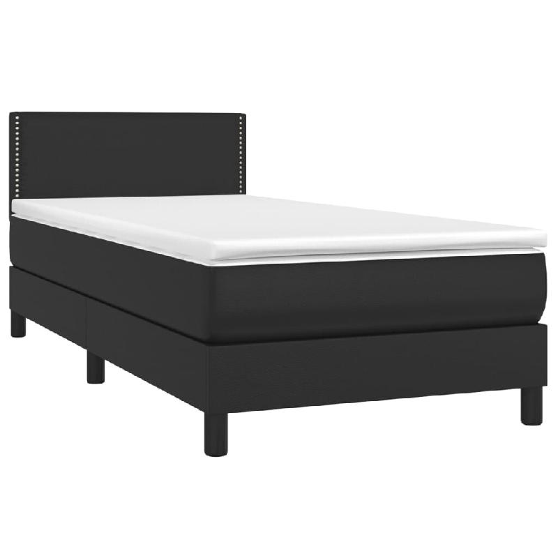 Décoshop26 - Cadre de lit LED avec sommier tête de lit matelas 90x190 cm synthétique noir TDL0209079 - noir 3001670547762_0
