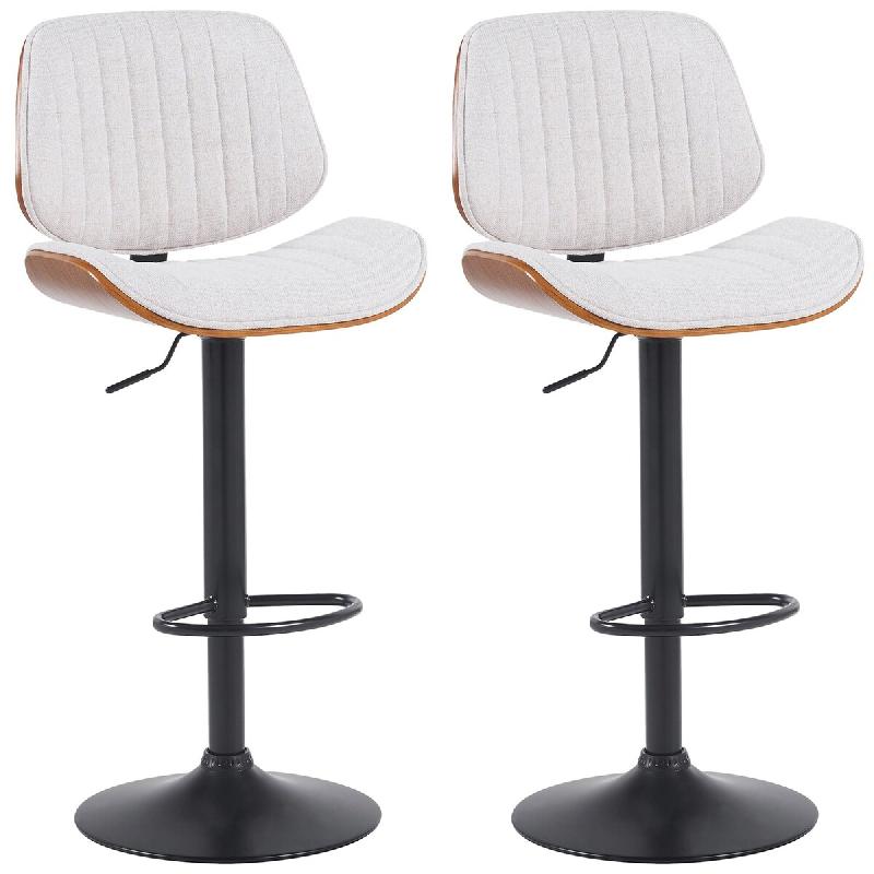 Décoshop26 - Lot de 2 tabourets de bar style rétro moderne assise en tissu crème bois noyer et cadre métal noir 10_0006618 - beige métal 3000265666505_0