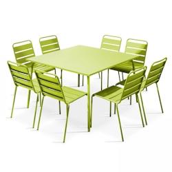 Oviala Business Ensemble table de terrasse et 8 chaises en métal vert - vert acier 105026_0