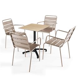 Oviala Business Ensemble table de terrasse stratifié chene naturel et 4 fauteuils taupe - Oviala - gris métal 110164_0