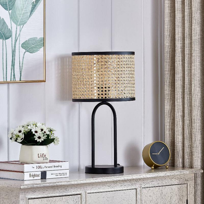 LINDBY LAMPE À POSER YAELLE, HAUTEUR 50 CM, ROTIN, NOIR, E27