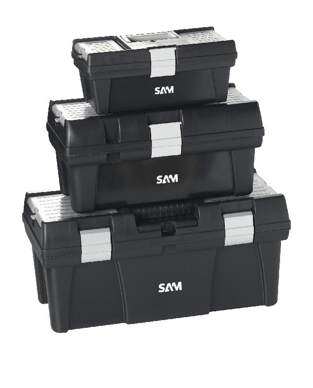 Lot de 3 caisses à outils en PVC - SAM Outillage - CAO-PACK - 647583 avec coffrets intégrés et plateau amovible_0