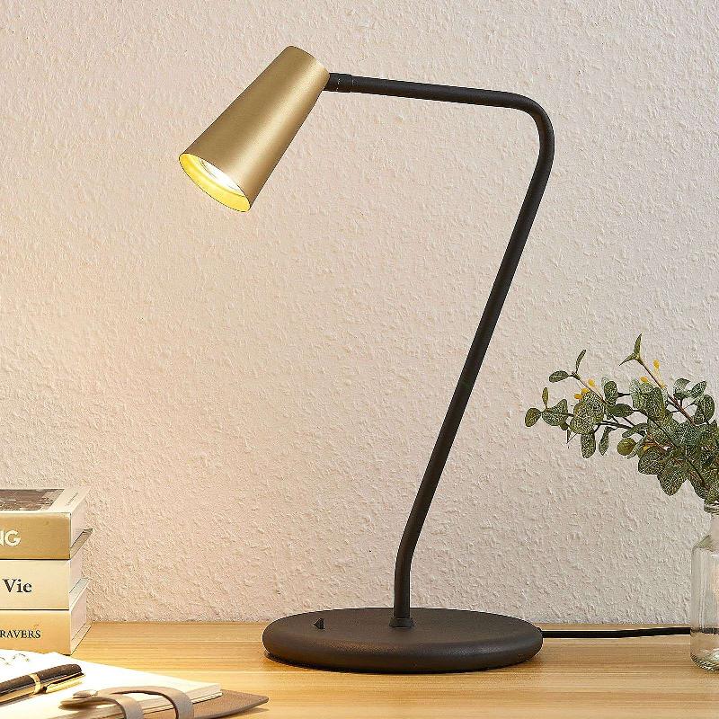 Lampe A Poser Rondo Laiton Mat 2 Globes Verre