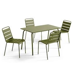 Oviala Business Ensemble table de jardin en métal et 4 chaises Vert Kaki - vert acier 114627_0