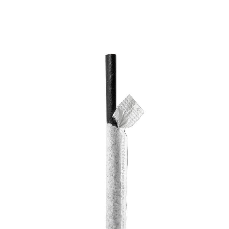Paille papier noire avec sachet blanc Ø0,60x21cm - par 3000_0