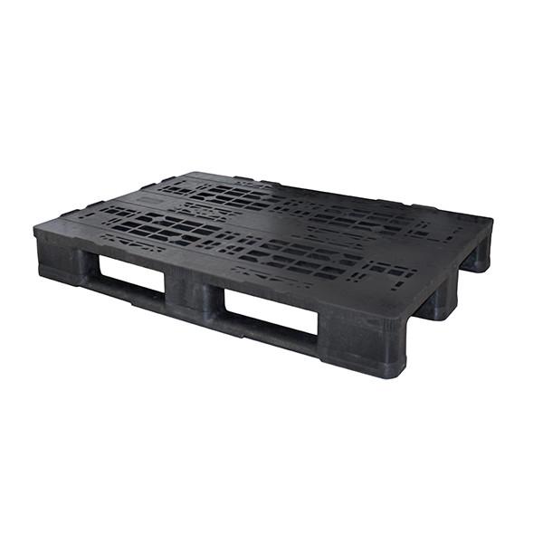 Palette plastique lourdes PP recyclé ajouré 3 semelles 1200x800x157 mm noir - Réf : PAL163PI1208006_0