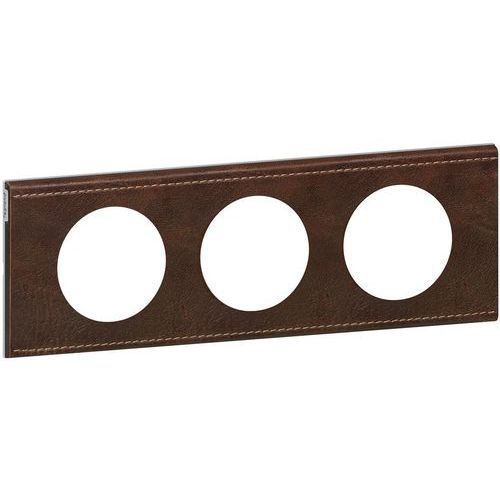 PLAQUE CELIANE 3 POSTES CUIR BRUN TEXTURE - LEGRAND