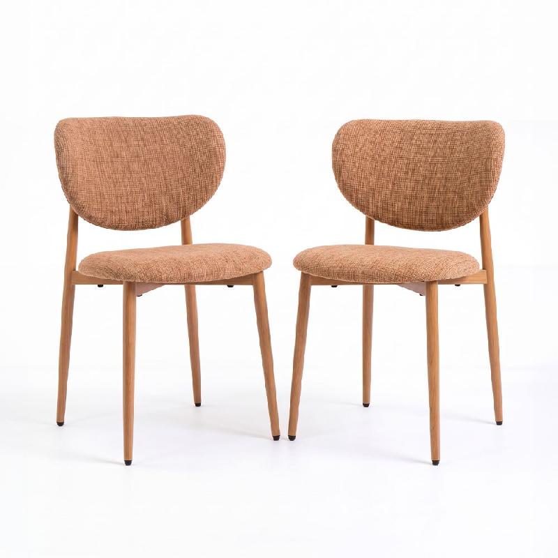RATTATAN Lot de 2 chaises rembourrées, tissu effet chenille, structure en métal effet bois, design moderne pour salle à manger, hôtels et restaura_0