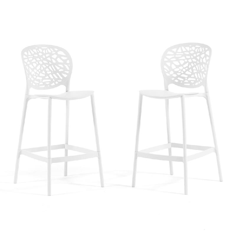 RATTATAN Lot de 2 tabourets extérieurs empilables en polypropylène dossier ajouré patins antidérapants h74 cm, pour jardin, bars, restaurants - Li_0