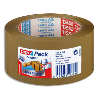 RUBAN ADHESIF D'EMBALLAGE EN PVC TESA 5717 - HAVANE - 50 MM X 66 M - 65 MICRONS - SE DECHIRE A LA MAIN - LOT DE 6