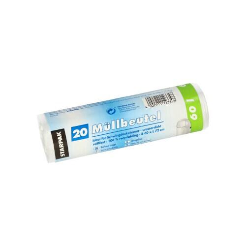 Starpak 500 sacs poubelle, HDPE 60 l 72 cm x 60 cm transparent - blanc plastique 12334_0