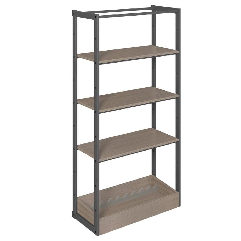 Structure Cage noir suspendue 90x40x180cm 3 tablettes et bac noyer foncé_0