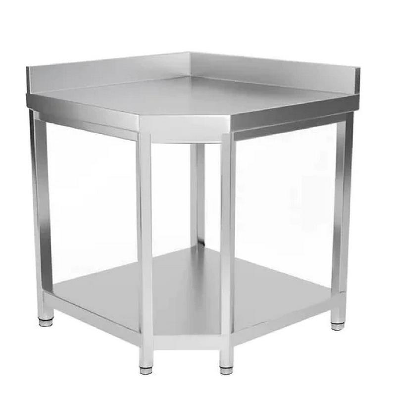 Table d'angle centrale en inox avec dosseret - THGESR107A - 1000x1000x700x850+100 mm_0
