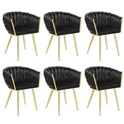 Tectake Lot 6 chaises de salle à manger en velours design noué noir/or - 405948 - noir 405948_0