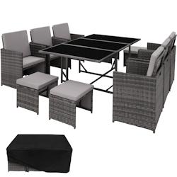 Tectake Salon de jardin MALAGA 10 places avec housse de protection - gris - 403867 - gris multi-matériau 403867_0