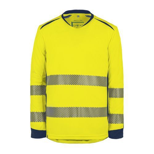 TEE SHIRT LONG LIFE JAUNE/MARINE MANCHES LONGUES S - T2S