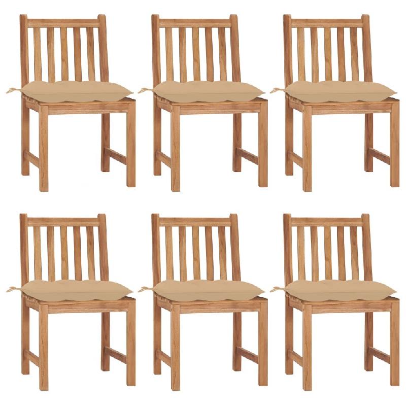 VidaXL Chaises De Jardin Lot De 6 Avec Coussins Bois De Teck Massif - beige 3073133_0